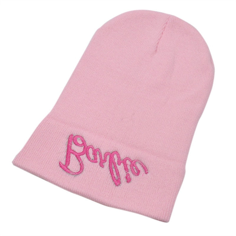 Barbie Knitted Hat Kawaii Y2K Girls Cute Woolen Hat Female Ski Cap Soft Warm Elastic All Match Leisure Hats Kids Adults Gifts